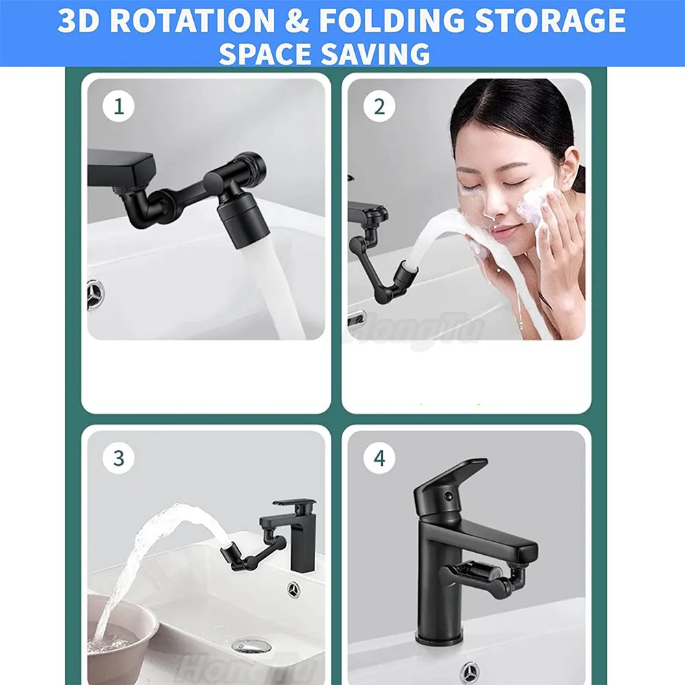 1080 degree rotating faucet extender metal U shaped robotic arm universal dual m