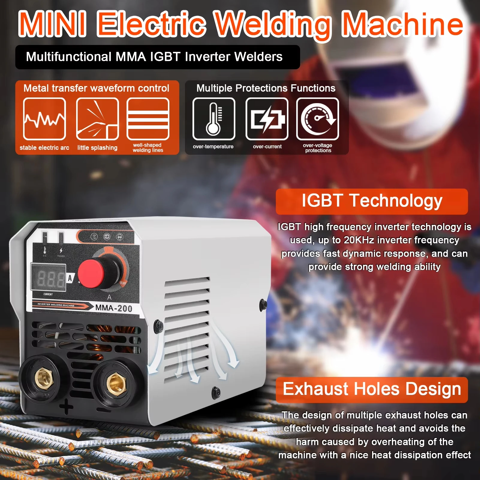 120A 220V European Standard Portable Mini Welding Machine MMA-200 handheld welding equipment MMA welding machine