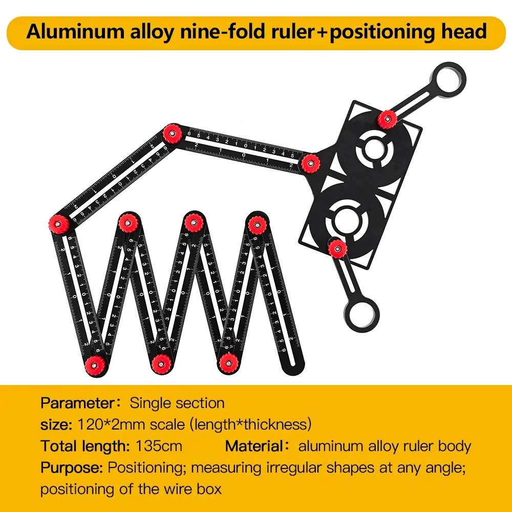 

12Adjustable Aluminium Alloy Universal Measuring Ruler Perforated Template Tool Locator Drill Guide Tile Hole Fold Angle Ruler