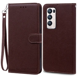 Leather Wallet Flip Case - Elegant Silicone Cover & Protective Coque s for OPPO Find X3 Neo (Coffee - Strap)