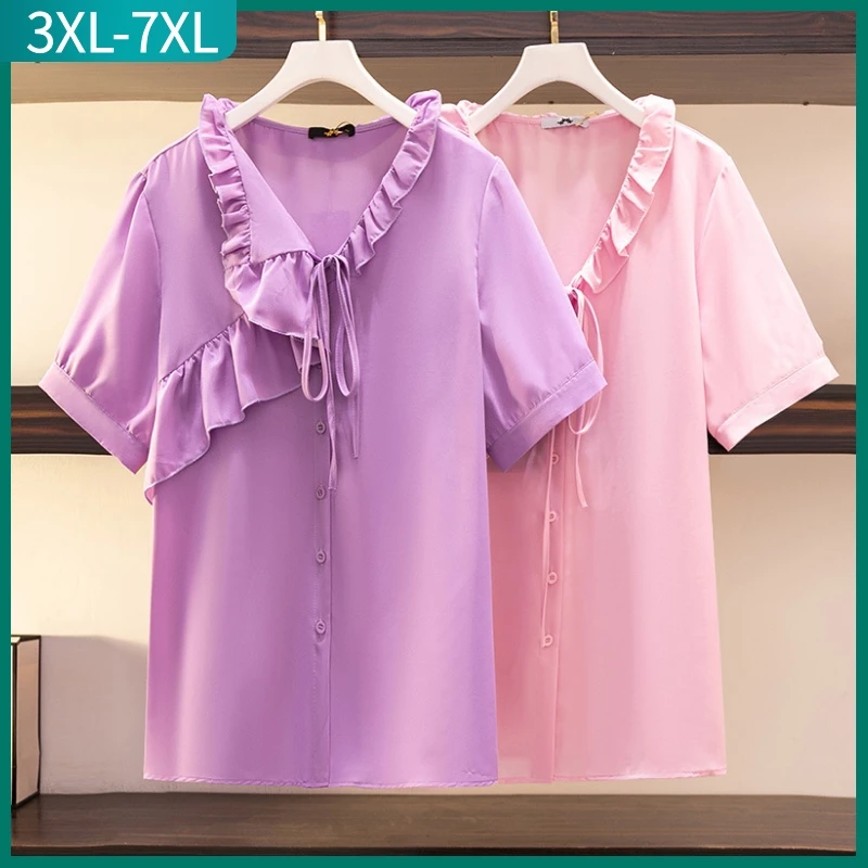 

новый стиль 2022 женский летний расширенный код женский пиджак большой код короткие рукава либеральный фиолетовый дизайнер лотосовые рубашки 3XL 4XL 5XL 6XL 7XL
