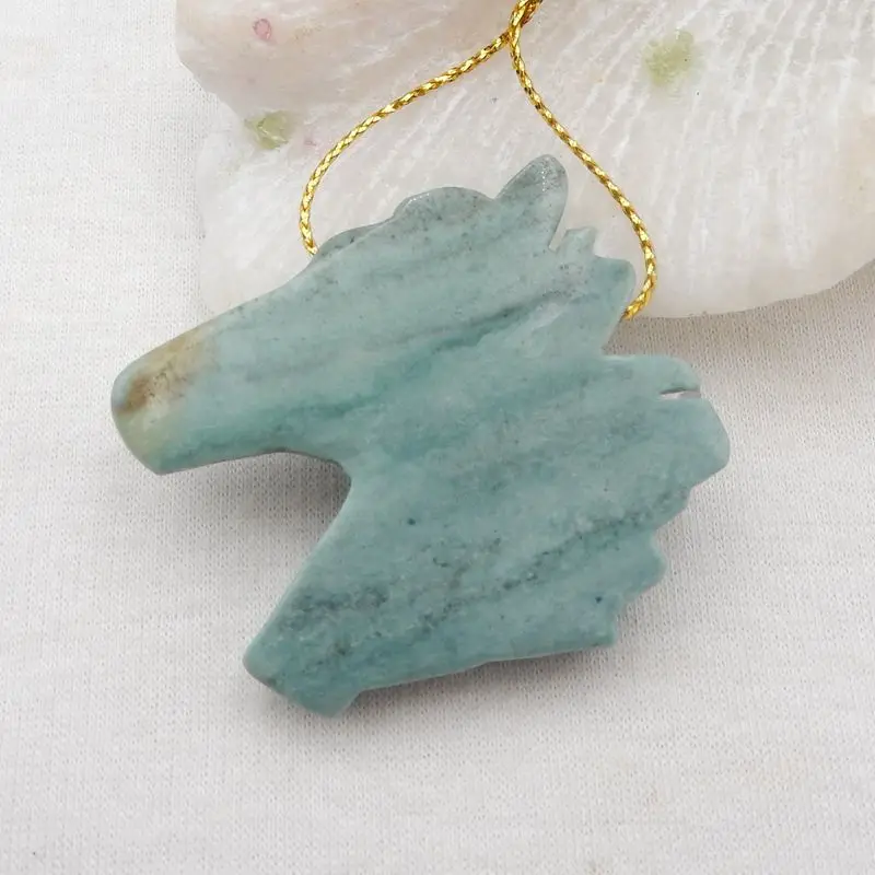Natural Stone Wave Jasper Carved Horse Head Pendant Bead 42x39x10mm 24g Semiprecious Fashion Jewelry Necklace Accessories