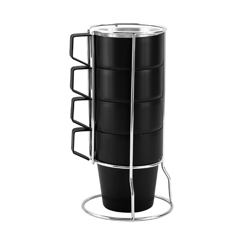 4pcs Stainless Steel Camping Cup Set Hiking Portable Tea Coffee Beer Mug with Rack Outdoor Picnic Travel Water Cups Drinkware