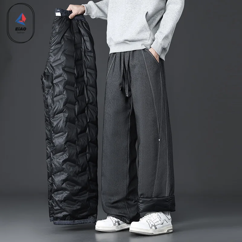 Eiao2026 Winter Men Down Pants Quality Camping Ultra-light White Duck Down Warm Long Pants Man Street Cold-proof Wide Leg Pants