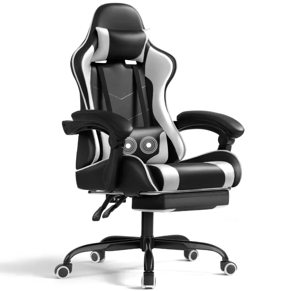 Description Picture 2 of itemLacoo PU Leather Gaming Chair Massage Ergonomic Gamer Chair Height Adjustable Computer Chair with Footrest & Lumbar