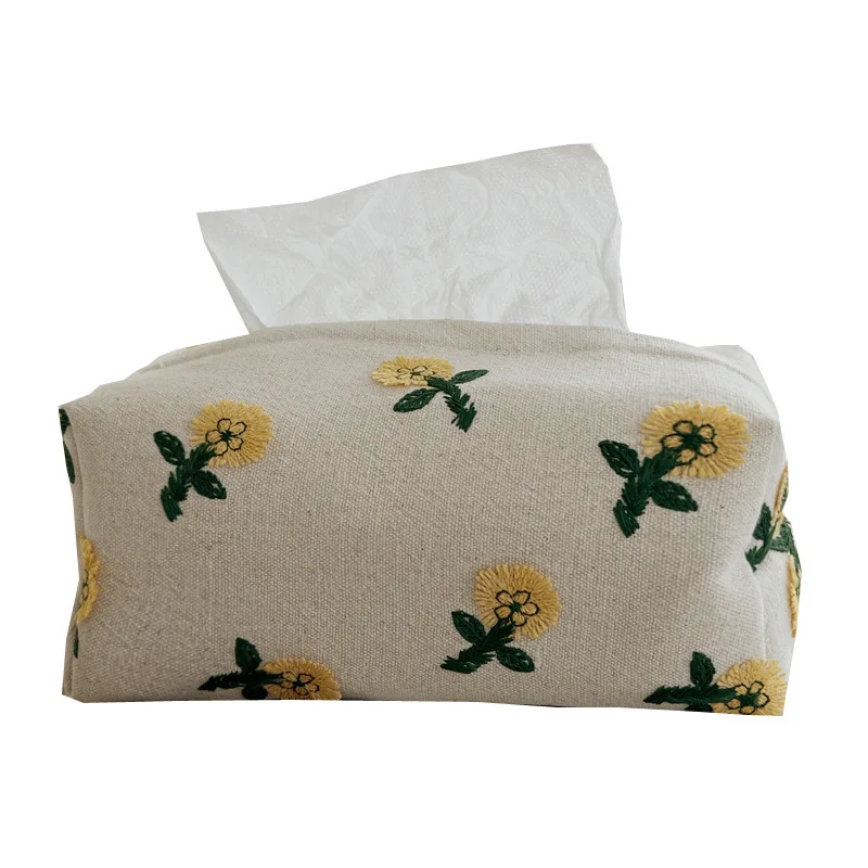 Japanese 3D Small Yellow Flower Fabric Embroidered Paper Box Model Room Decoration Model Room Restaurant Decoration Tissue Box 6