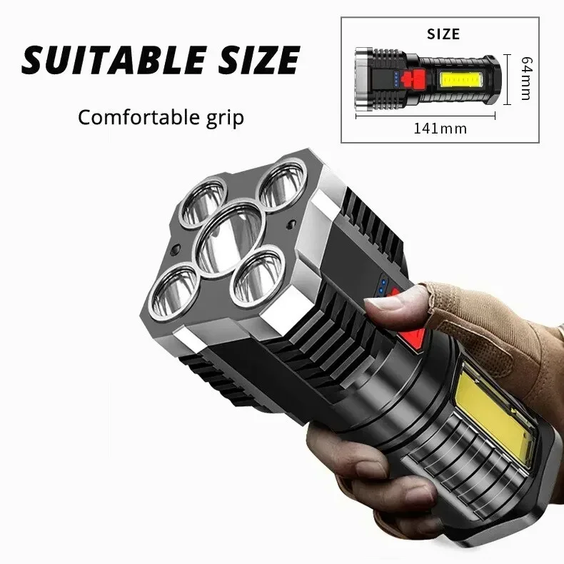 Description Picture 3 of item5LED High Power Led Flashlights Rechargeable Camping Spotlight with Side Light 3 Lighting Modes for Camping Adventure Outdoor