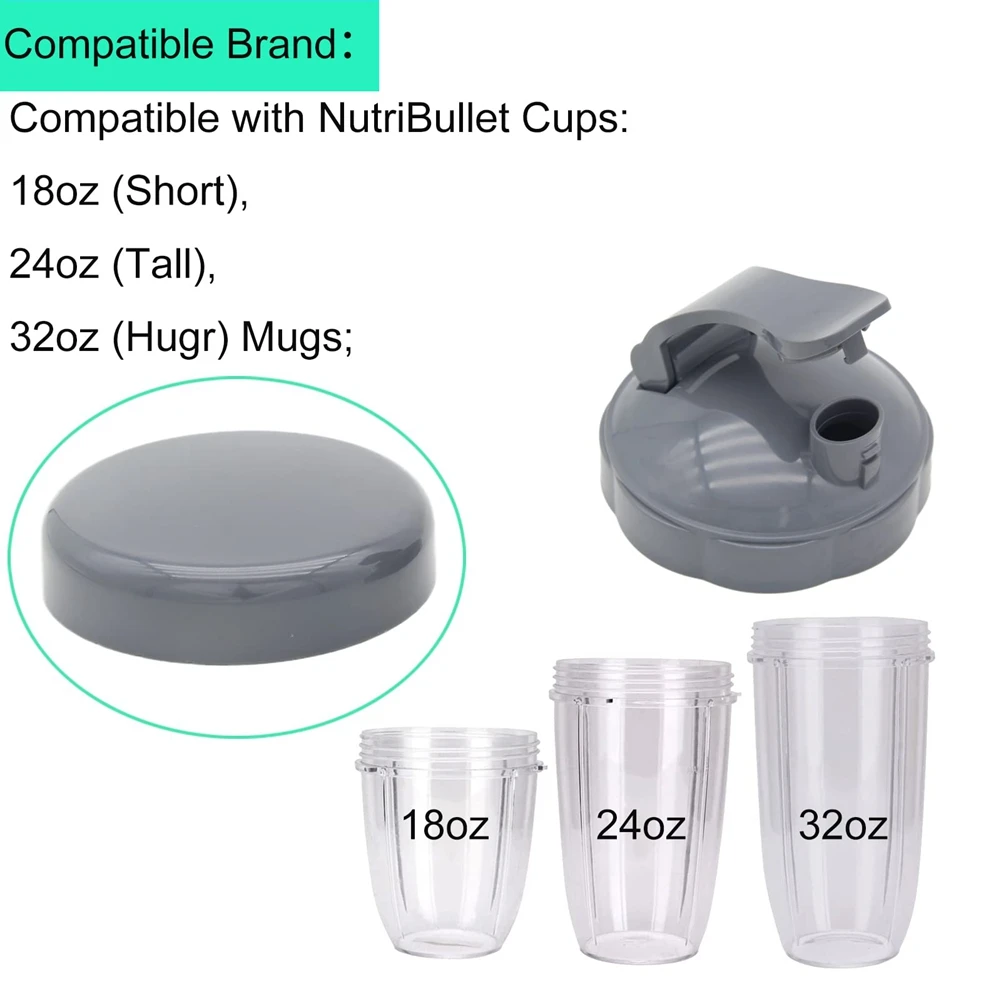 최신 블렌더 컵 플랫 뚜껑 및 플립 탑 To-Go 뚜껑 교체 부품 Nutribullet 블렌더 Juicer 600W 900W와 호환 가능