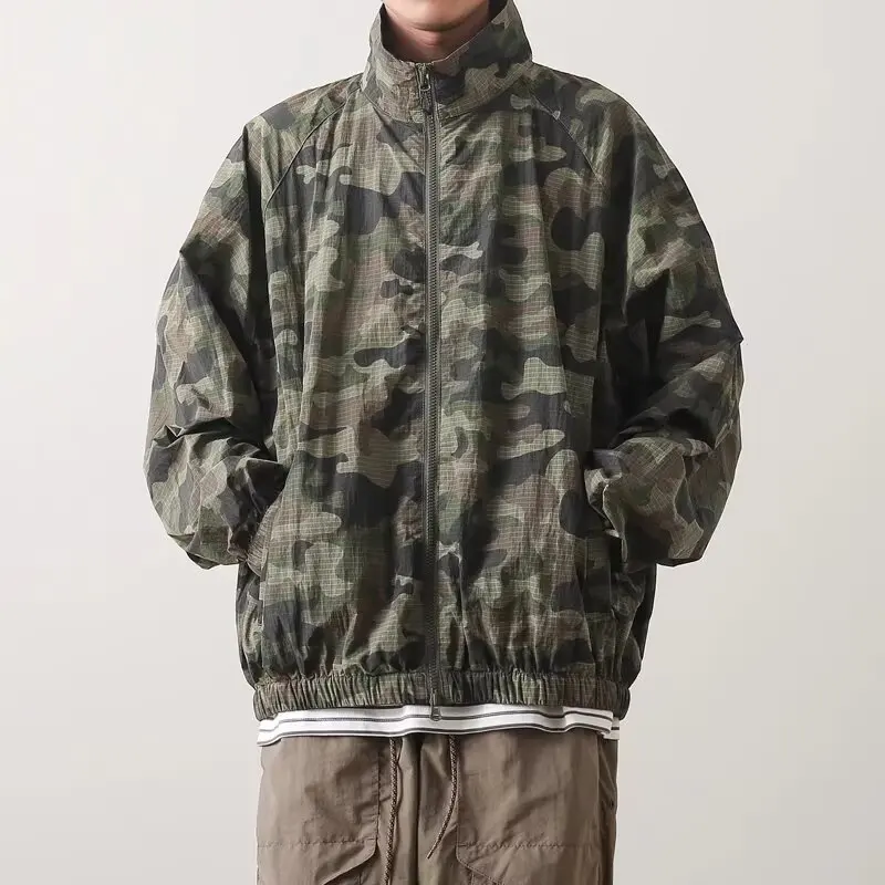 American Sle Stand Collar Sun Protection Clothing Men's Trendy Loose Casual Haome Sunproof Outdoor Breathable Ice Silk T...