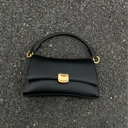 Elegant Black PU Leather Top - Handle Handbag - Retro Square Crossbody Bag (Black)