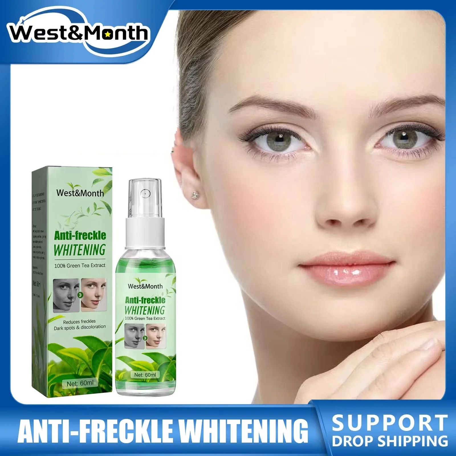 60ml Green Tea Skin Lotion Facial Care Lighten Melanin Brighten Skin Reduce Freckles Dark Spots Discoloration Refreshing Essence