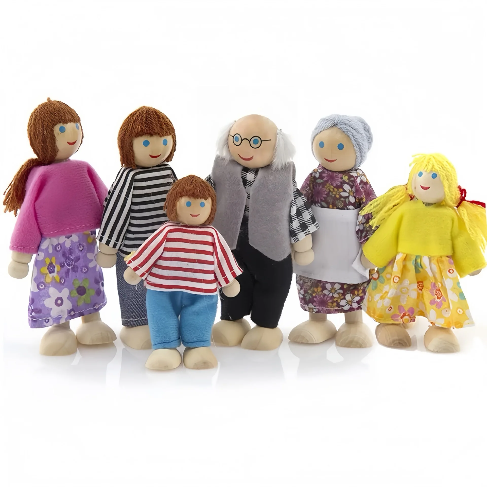 Miniature Wooden Family Dolls Set with Furniture Toy for Kids Children's Dollhouse Play Toy Gift for Boys & Girls - 5