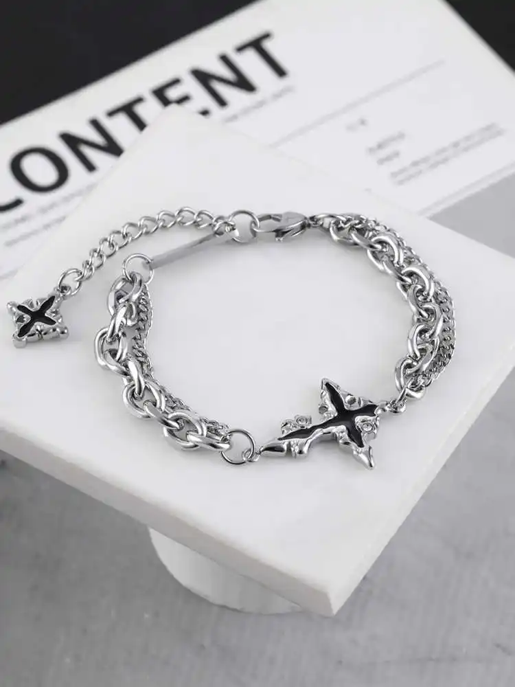 Retro Flame Cross Bracelet For Men Woman Hip Hop Titanium Steel Splice Chain Charm Unisex Jewelry Cool Kpop Luxury Accessories