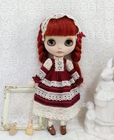 New Blyth Wine Red White Clothes Doll Blyth Doll Clothes Princess Dress With White Lace For Ymy Licca Azones Ob24 Ob27 Fr Doll 2