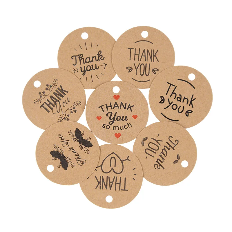 100pcs Brown Kraft Paper Thank You Tags Jewelry Price Label With String DIY Crafts Hang Tags Christmas/Wedding Party Gifts Decor