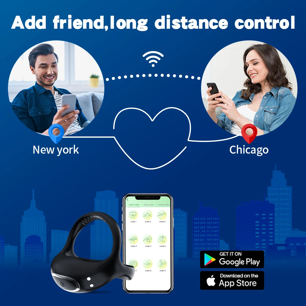 Bluetooth Wireless Remote Control Vibrating Cock Ring Delayed Ejaculation Penis Ring Vibrator Adults Sex Toy for Men Masturbator