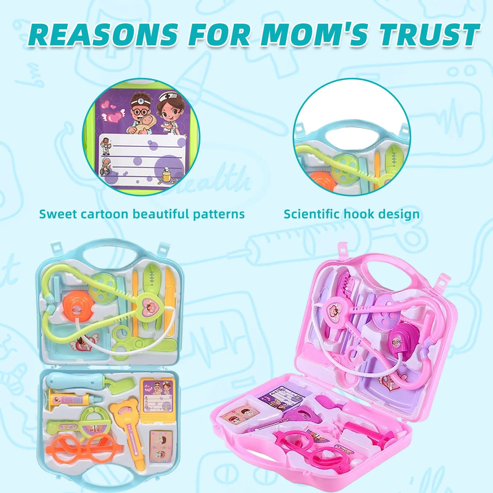 15PCS Multifunctional Medical Tool Box Portable Suitcase Simulation Family Doctor Nurse Pretend Play Set Kids Educational Toy 4