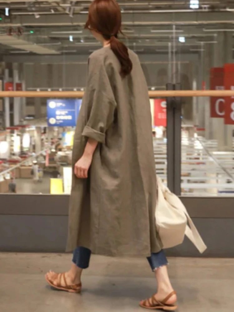 

S-2XL, весенний женский кардиган, Тренч, модный, длинный, большой, хлопок, лен, верхняя одежда, женские платья, Свободное пальто, женская ветровк...