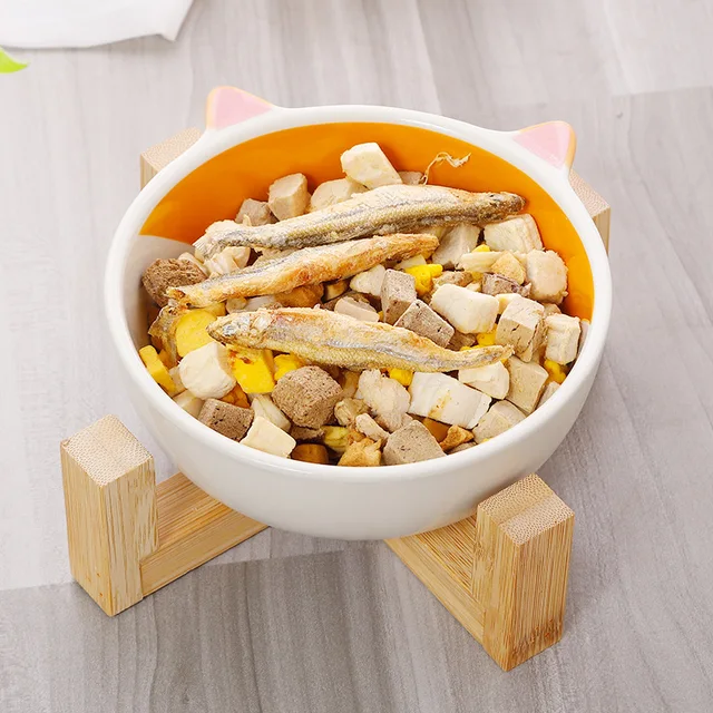 Ceramic Dog Bowl Raised Round Dog Cat Bowl No Spill Pet Dish for Food Water Feeding Cute Cartoon Printed Pet Dog Elevated Dish 5
