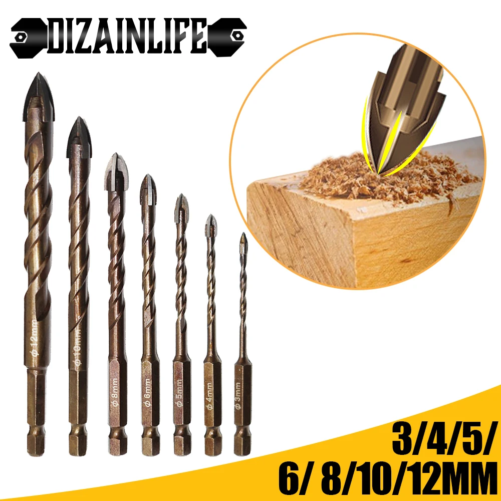 DIZAINLIFE Cross Hex Tile Drill Bits Set for Glass Ceramic Concrete