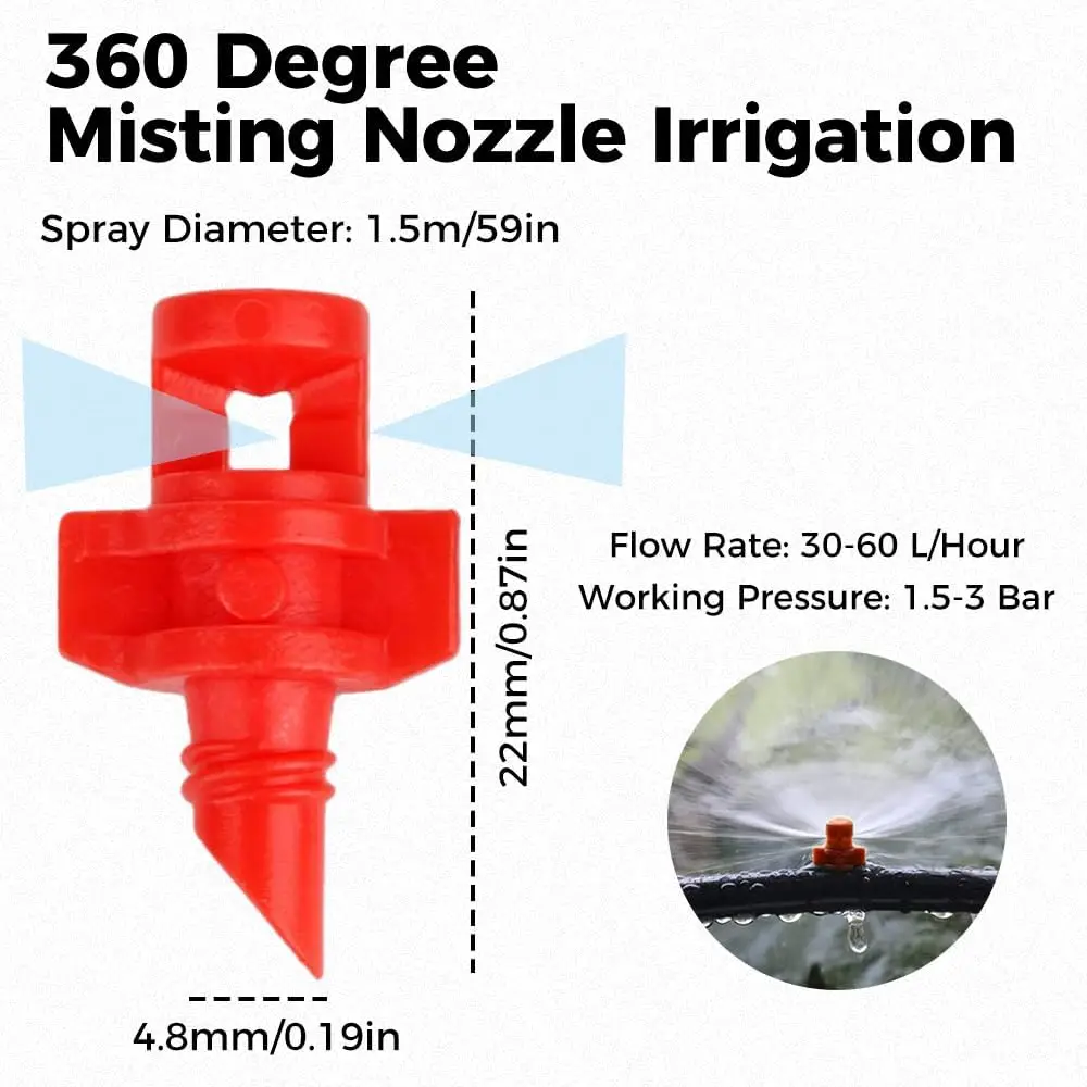 50pcs 360 Degree Misting Nozzle Irrigation Sprinklers Sprayer for Garden Irrigation System Micro Sprayer Refraction Automizing