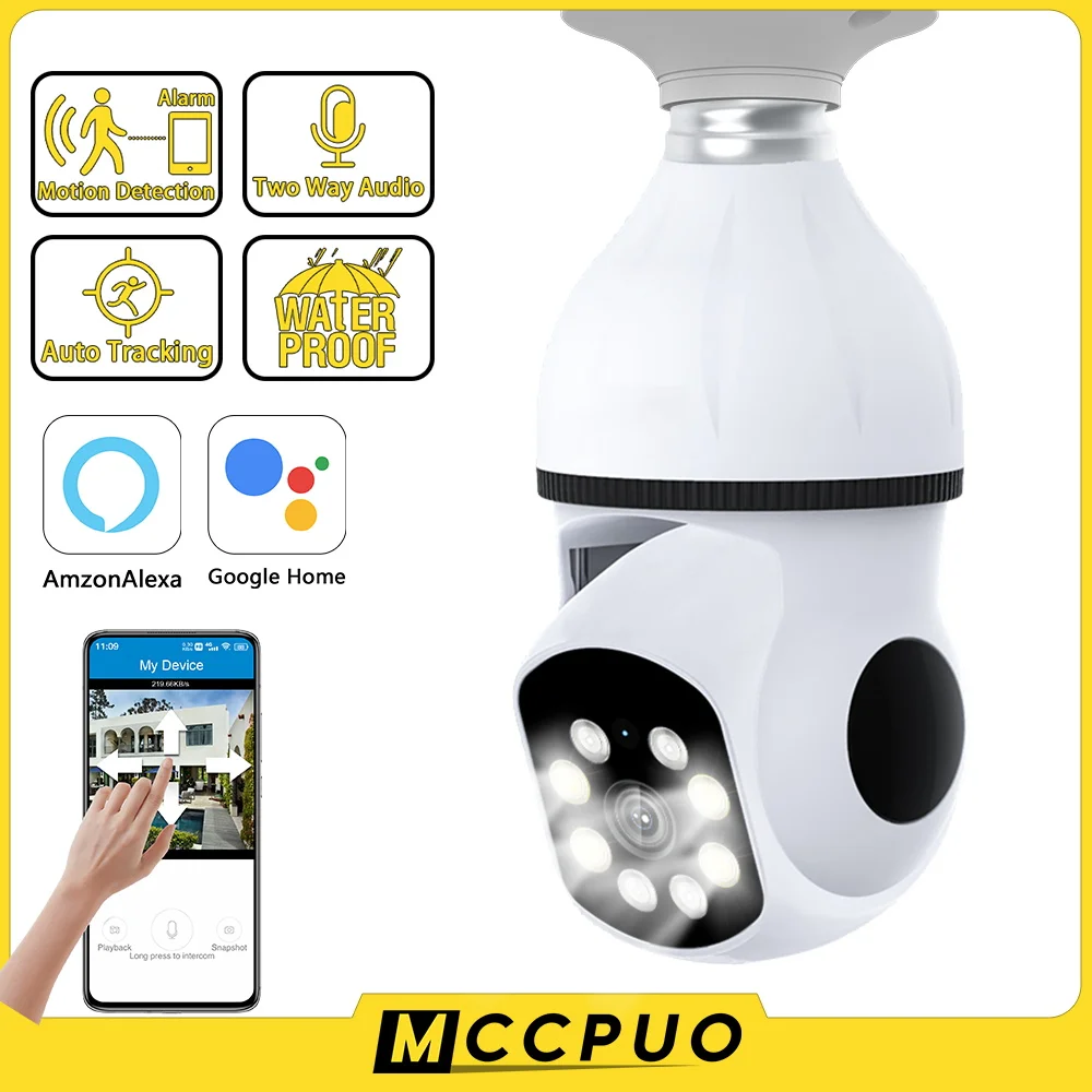 4mp 5g Wifi Light Bulb Surveillance Camera 360 Rotate Color Night