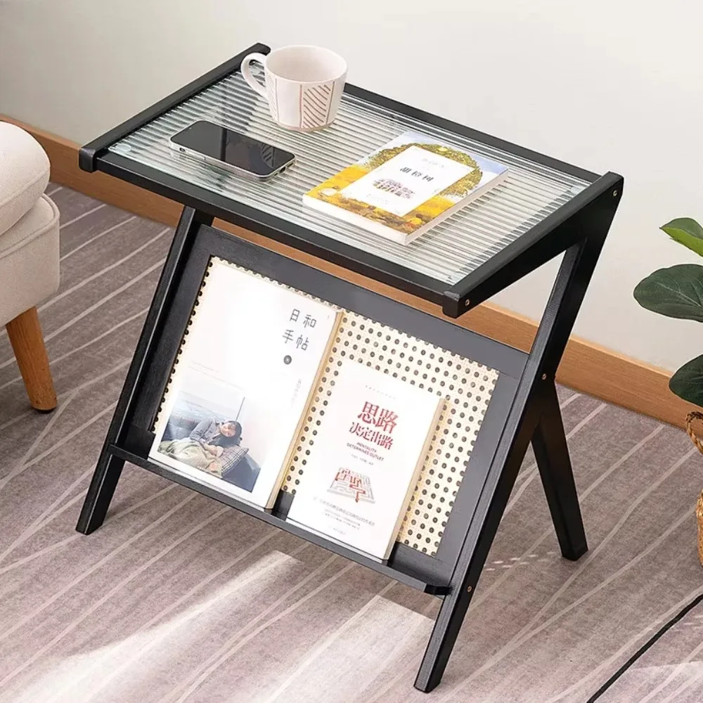 Tea Side Table with Tempered Glass Top Mobile Cabinet Sofa Bedside Coffee Side Tables Lightweight Simple Bedstand Cup Organizer