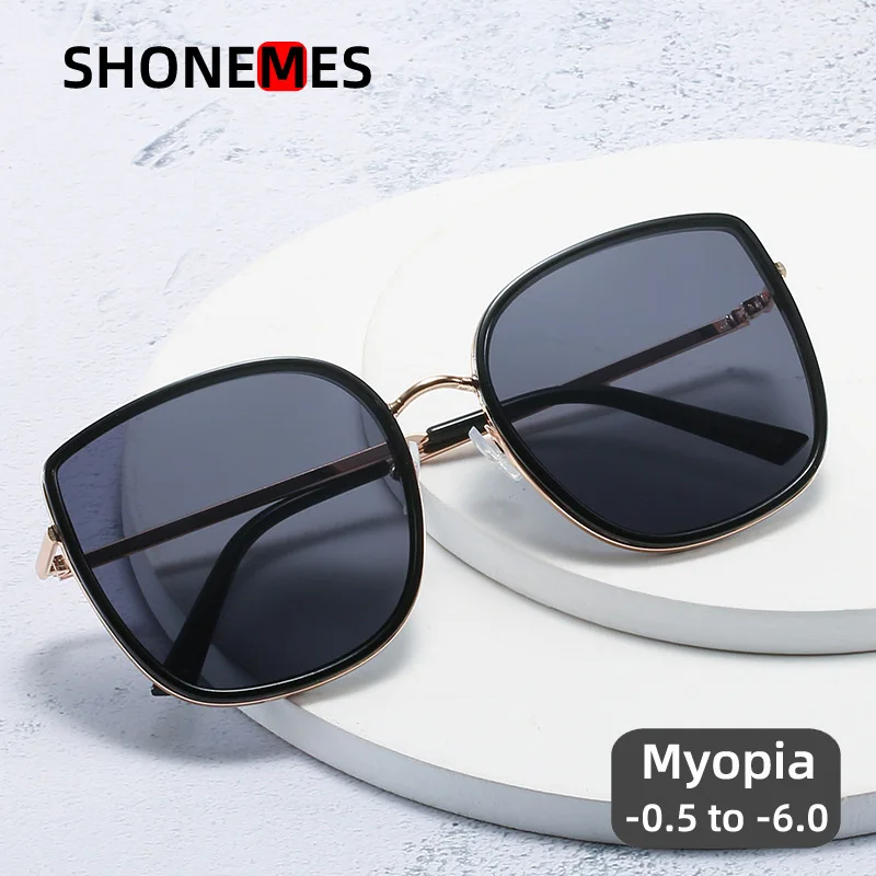 

ShoneMes Oversized Myopia Women Sunglasses Shortsighted UV400 Shades Myopic Glasses Diopter - 0.5 1 2 3 4 5 6 for Ladies