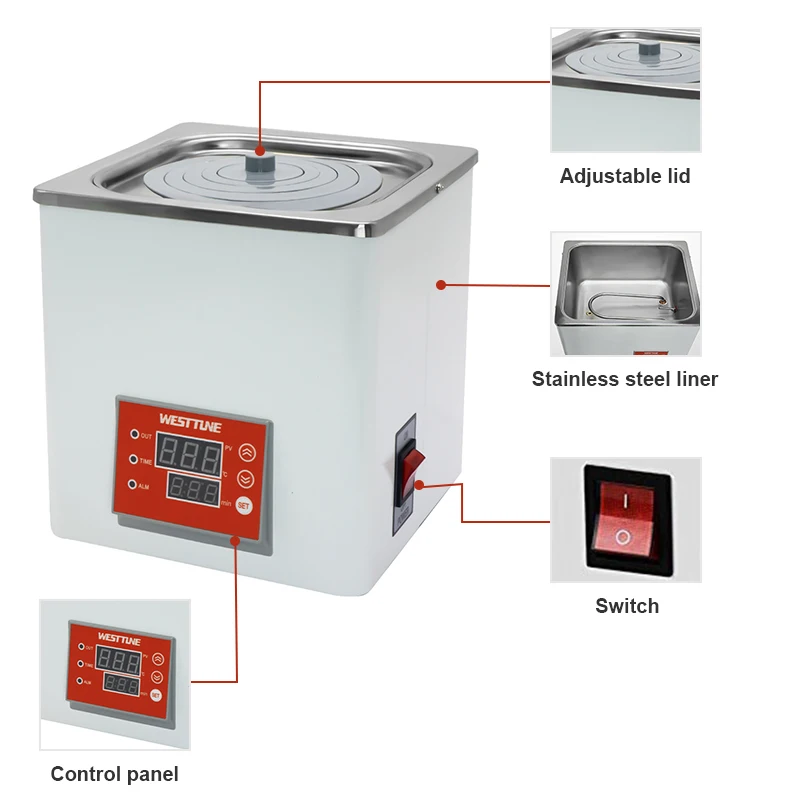 Westtune Heating Thermostatic Water Bath 3L Capacity Thermostatic Heater Laboratory Heating Devices Stainless Steel
