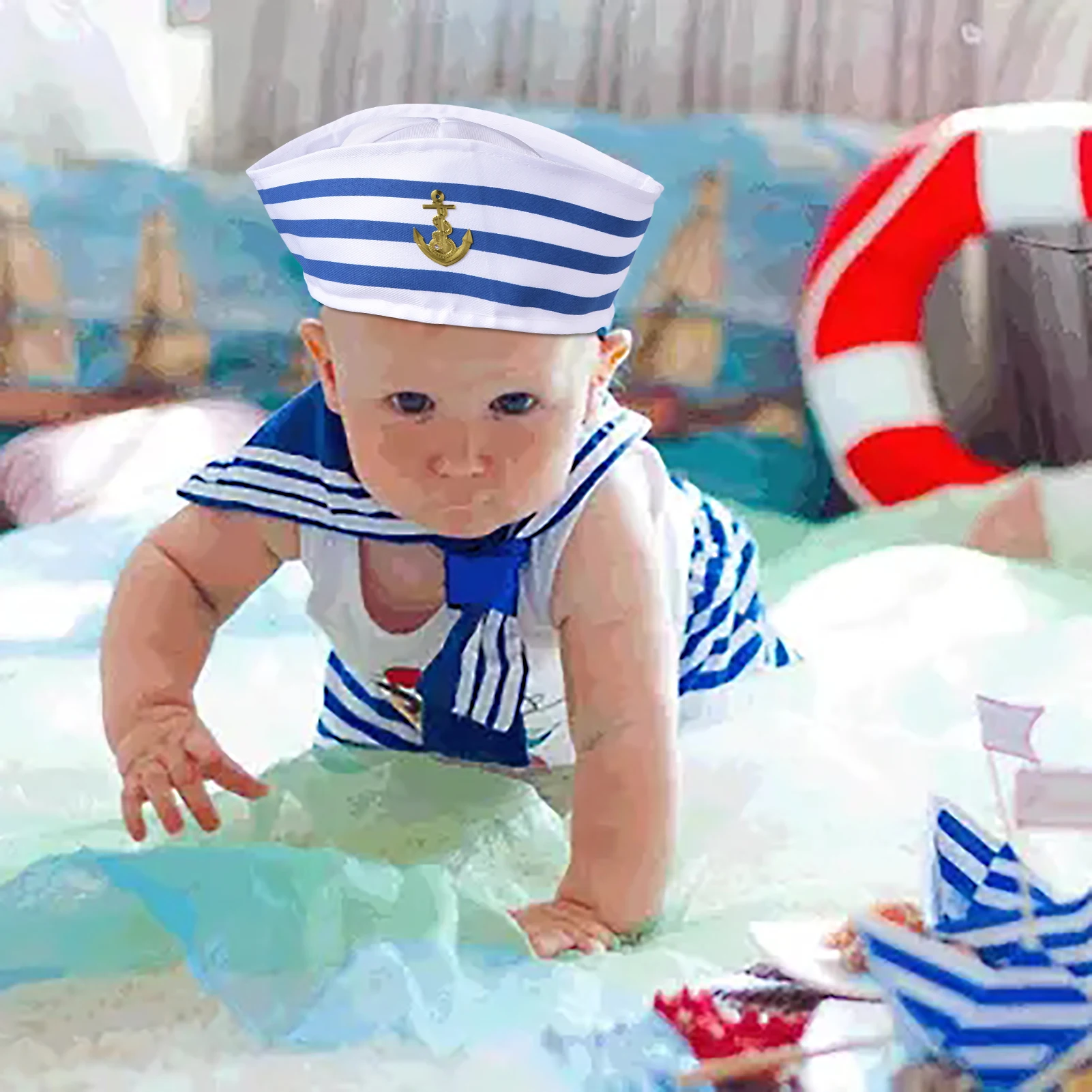 Navy Sailor Hat Costume Blue Captain Hat With White Sail for Costume Accessory Adult Women Kid for Sea Yacht Parties