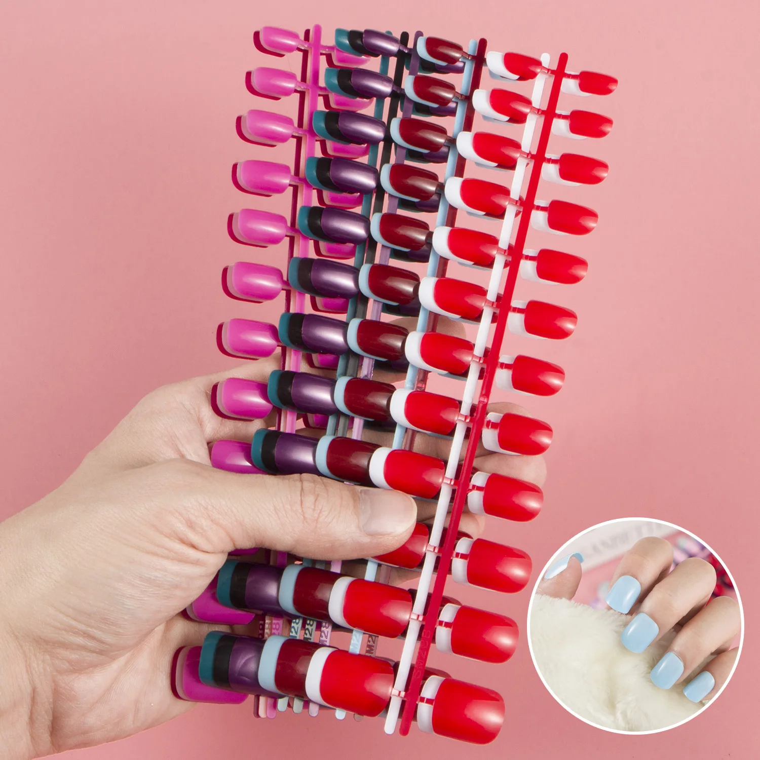 

240pcs Square Short False Nails 10 Sets Mixed Differentt Solid Colors Fake Nails Full Cover 24pcs/set Press On Nail Tips