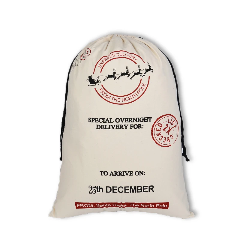 Christmas Gift Bag 50*70cm Cotton Canvas Reindeer Stocking Santa Claus Drawstring Bag Printed Sock Gift Holder Big Size gift bags christmas gift bags christmas stockings