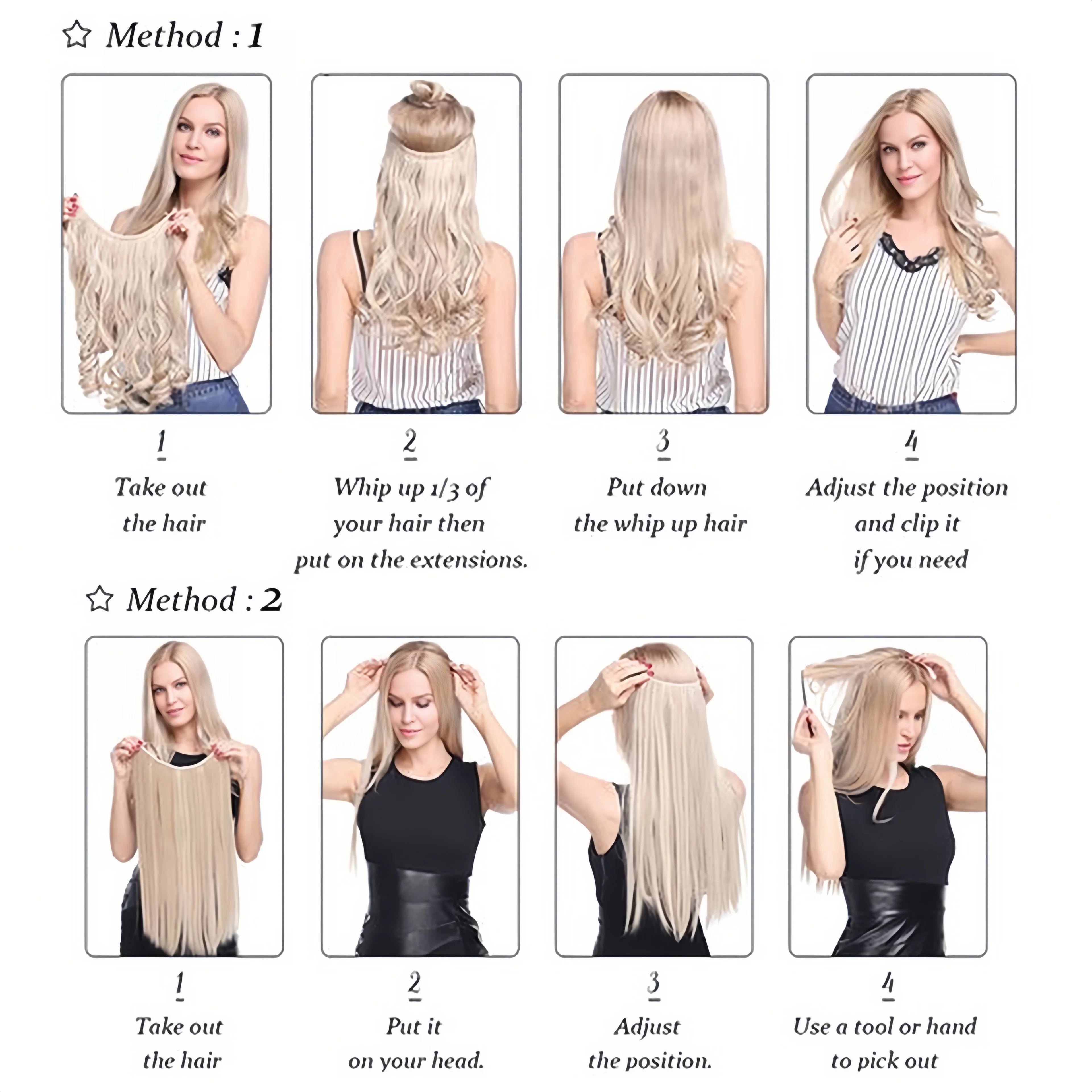 Synthetic Blonde Black Mixed Color Hair Extension For Women