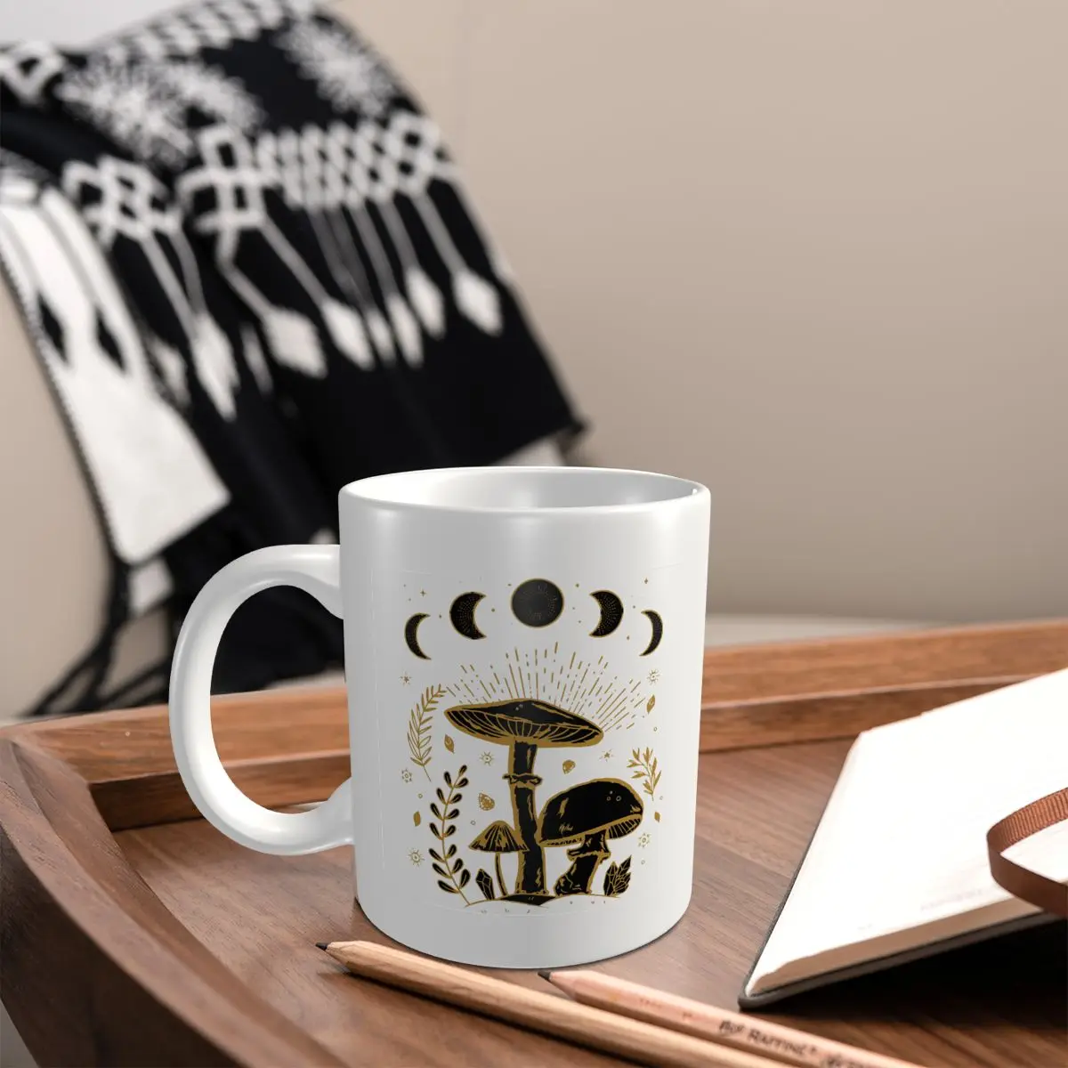 Aesthetic Hypnotic Brown Hearts Coffee Mug by Simple Decor