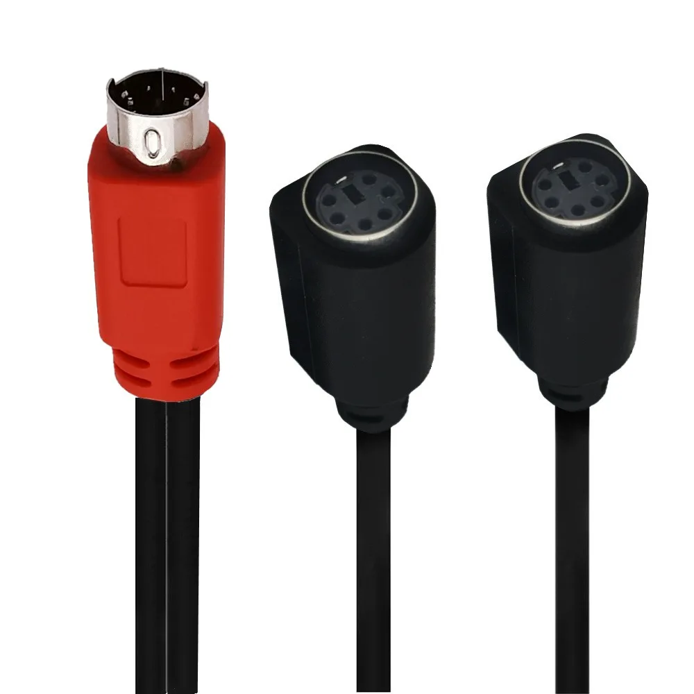 Mini Din 6Pin Mdin 6Pin Male To 2 Female Extension Splitter Y Cable Ps/2 Keyboard And Mouse Cable Molded 6-Pin M/Fx2  0.3M