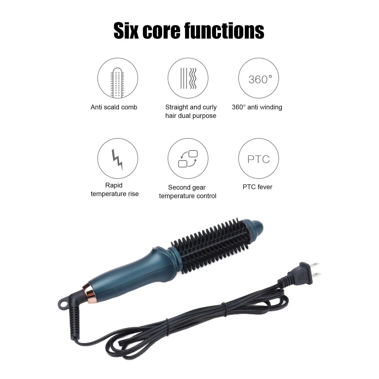 Curling Brush 2 In 1 Curling Brush Straight Curly Hair Dual Purpose Green Portable Thermostatic Electric Hair Brush US Plug 110V 5