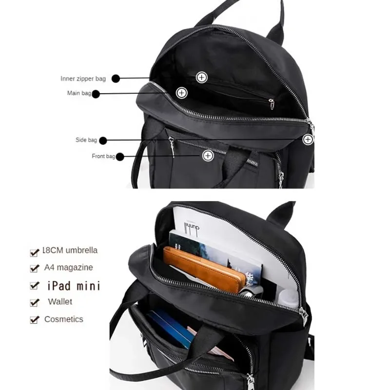 Women Backpack Travel Casual Waterproof Oxford Shoulder Bags Female Large Capacity Handbag Rucksack Black Purse School Pack