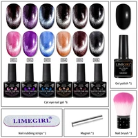 Limegirl 8ml Cat Eye Nail Gel Polish Set Shiny Magnetic Gel Polish Galaxy Chameleon Effect Nail Gel Soak Off Salon Manicure Kit 2