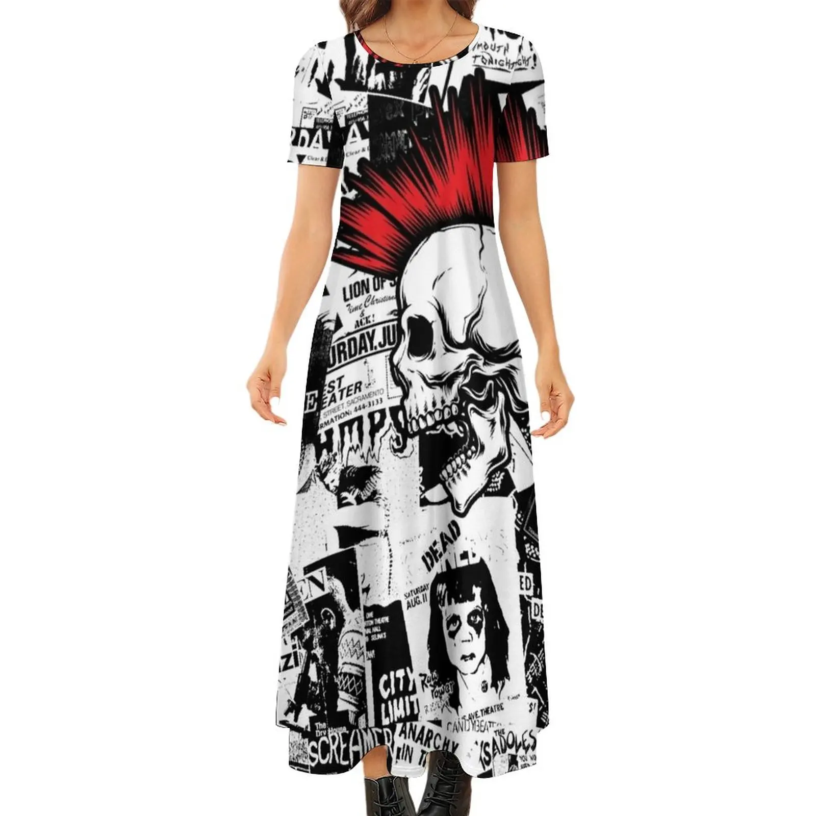 

Женское платье с круглым вырезом, коротким рукавом и черепом