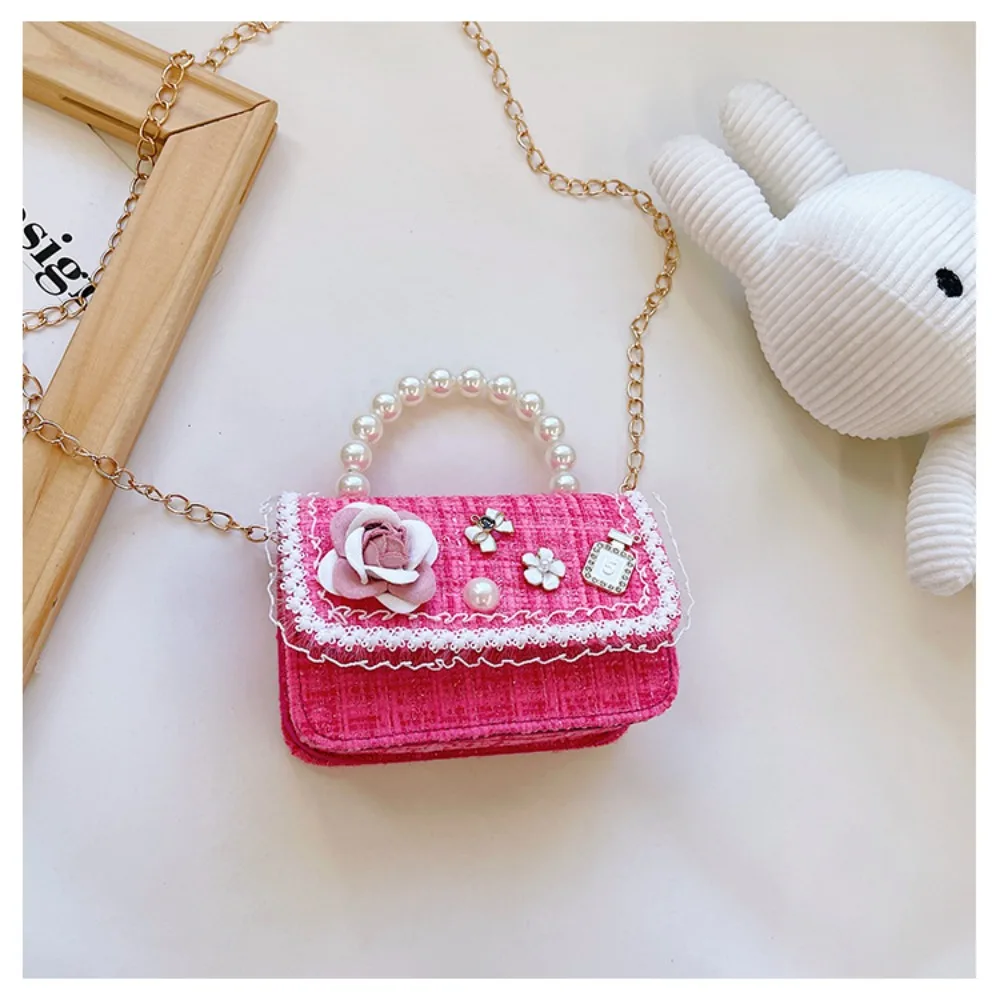 Modische Blumendekoration Kleine Quadratische Tasche Mini Koreanischer Stil Umhängetaschen Perlengriff Kinderhandtasche – Detail 4
