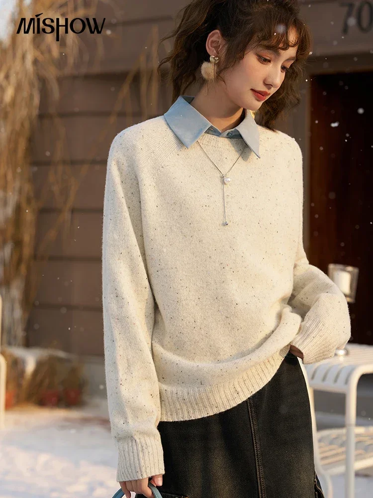 

MISHOW Wool Blend Round Neck Sweater Women Autumn Winter Knitted Pullovers Knitwear Female Casual Loose Chic Jumpers MXC55Z0373