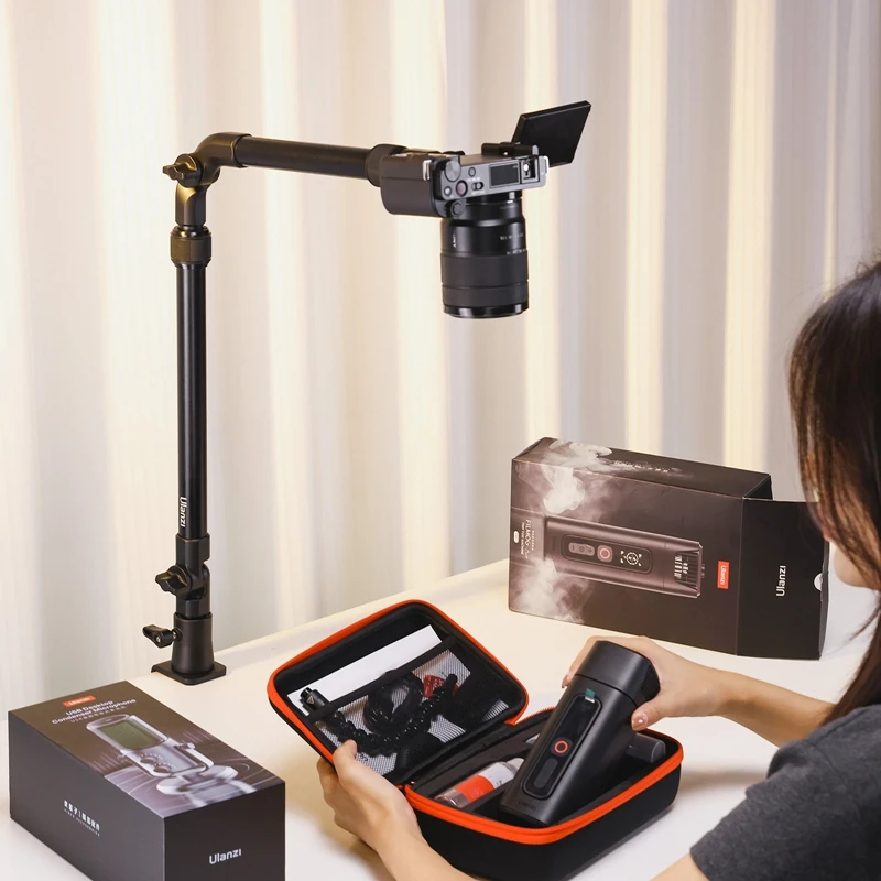 Ulanzi ZJ02 Camera Desk Mount with Holding Arm 4.8cm C-Clamp Flexible Adjustment Extend to 65cm Arm for Still Life Photography