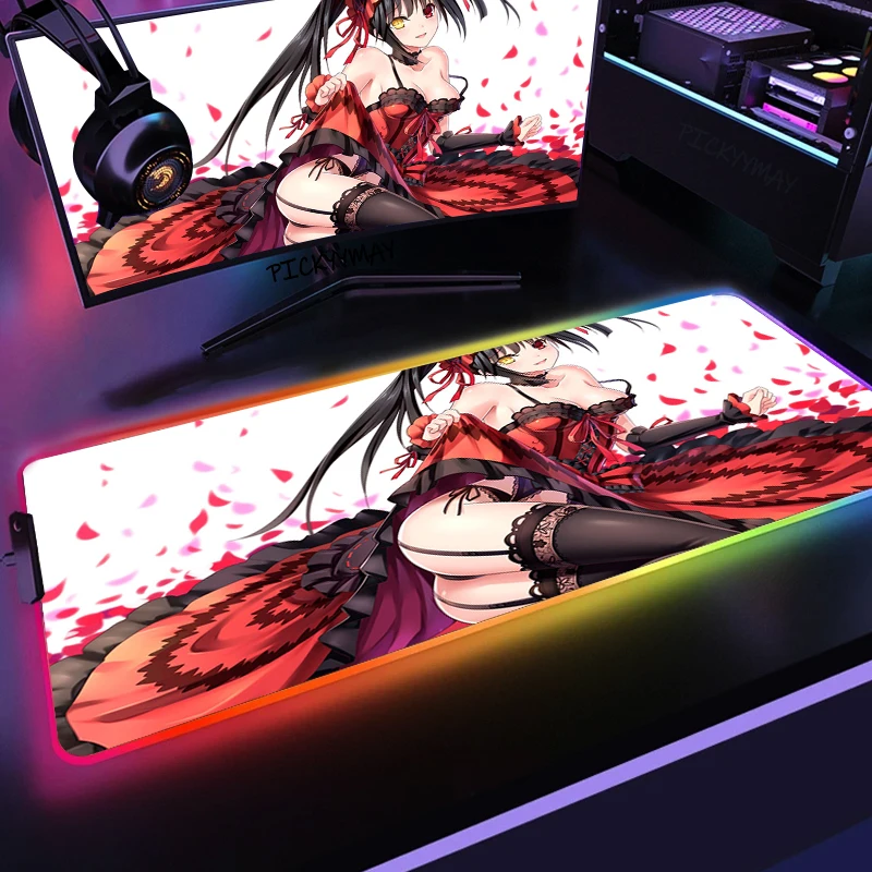 

Date A Live RGB Gaming Mousepads Kurumi Tokisaki Mouse Pads PC Keyboard Mat LED Gamer Mousepad XXL Mouse Mats Anime Laptop Rugs