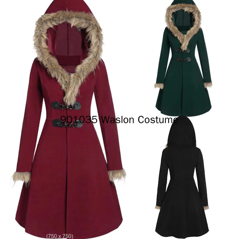 Fur Collar Women's Autumn Coat Solid Color Slim Waist Woolen Vintage
