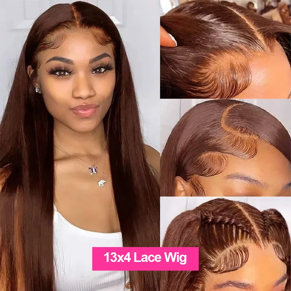 13x6 Schokoladenbraune Lace Frontal Perücke aus Echthaar, 250 Dichte, weiche, glatte, gerade Echthaarperücke, vorgezupft, 4 # Farbige Perücke CEXXY – Detail 7