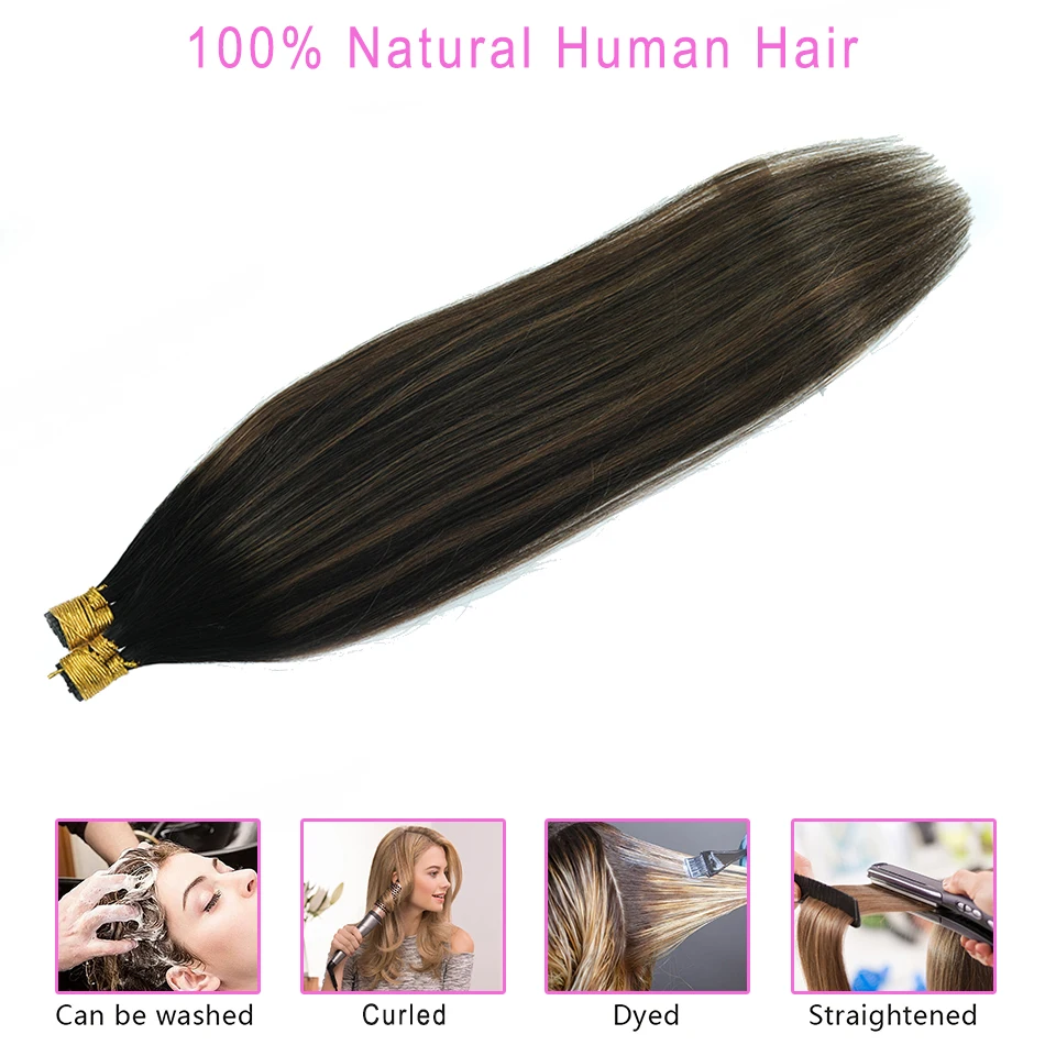 Itip Human Hair Extensions Highlights 50 Strands Keratin Capsule Brown Mixed Platinum Blonde I Tips Remy Hair Straight Stick Tip