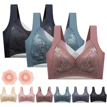 L-6L Women Plus Size Wireless Push Up Bra Ice Silk Seamless Bralette Lace Comfortable Summer Lingerie Non Padded Soft Bras