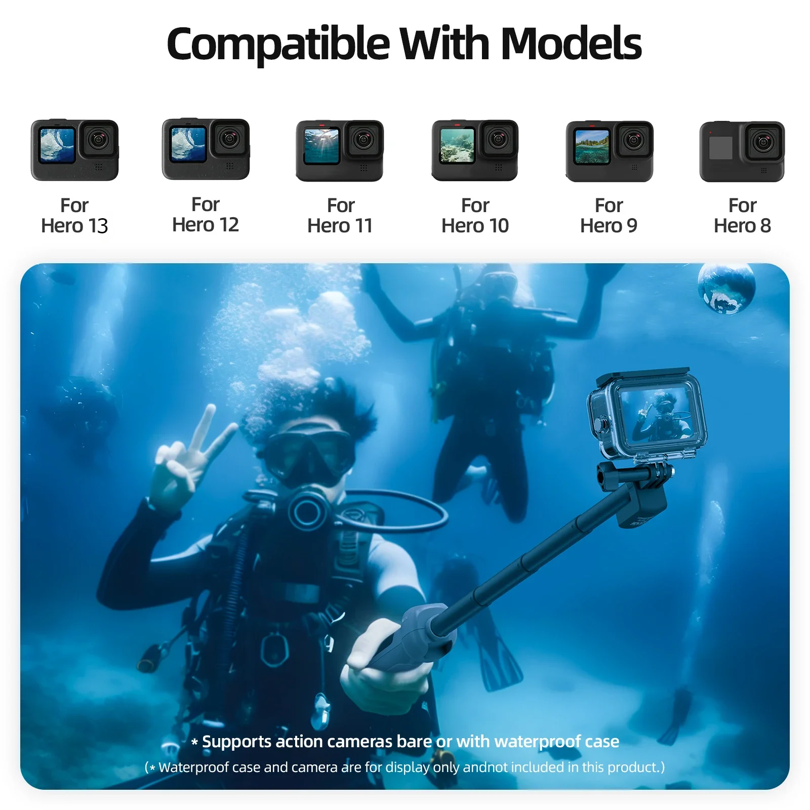 TELESIN 30M Diving Selfie Stick Remote control For Gopro Hero 13 12 11 10 9 8 Gopro Accessories