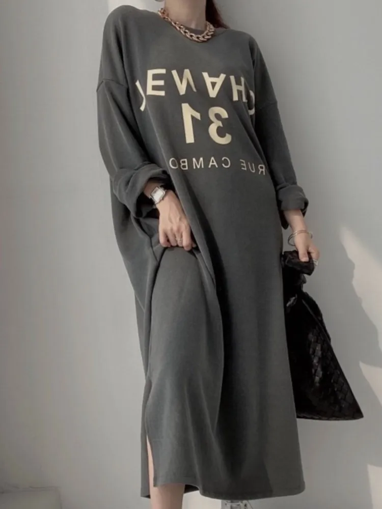 

Autumn Hoodies Dress for Women New Fashion Elegant Casual Loose Long Vestidos Winter Warm Sweatshirt Midi Robe Femme Clothings