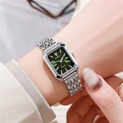 Elegant Gold Women's Quartz Watch - Fashionable Stainless Steel Square Timepiece Gift (Green 1)